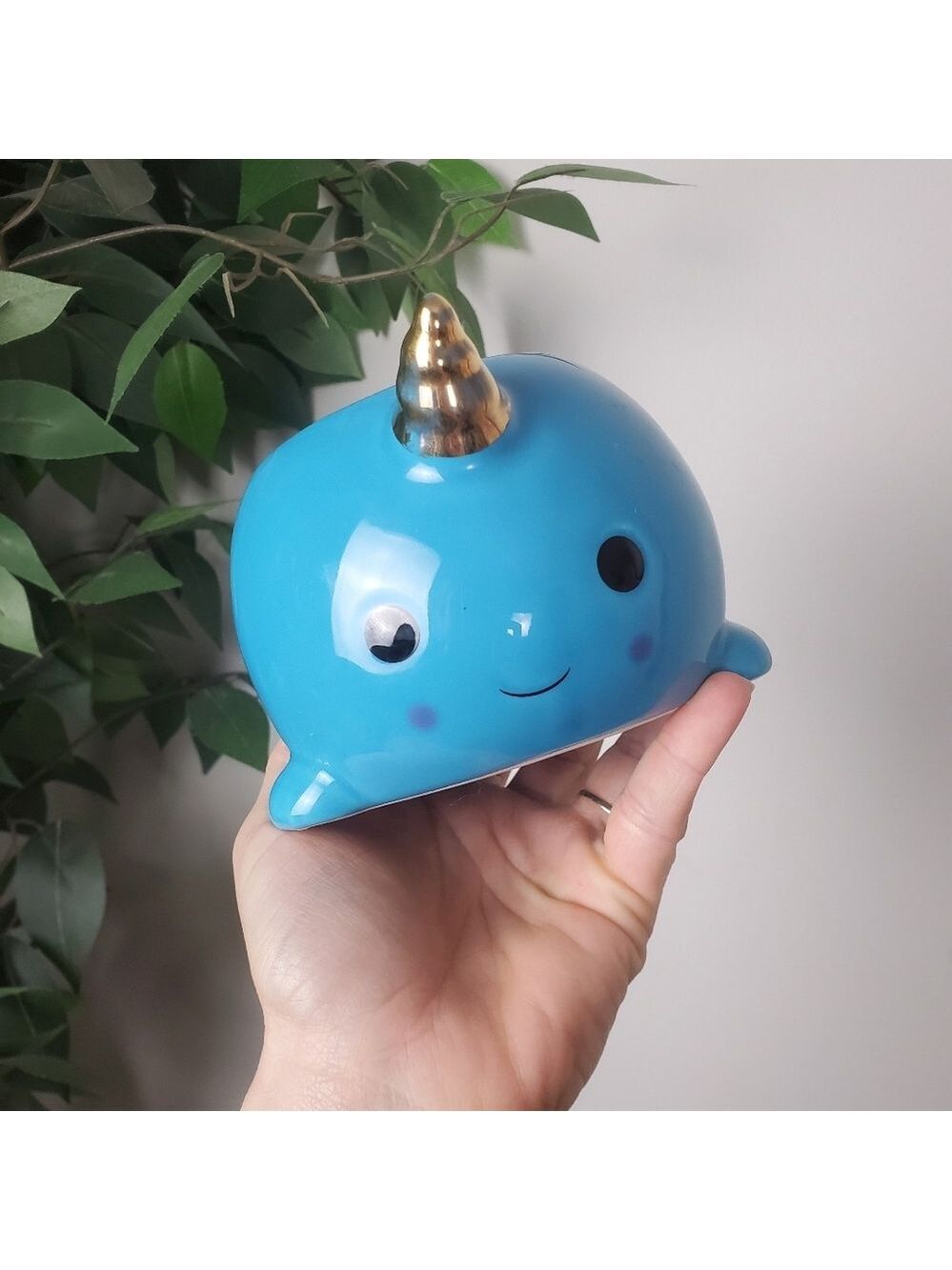 Handmade Blue Narwhal Ceramic Coffee Cup Candle Saddy Kat Co